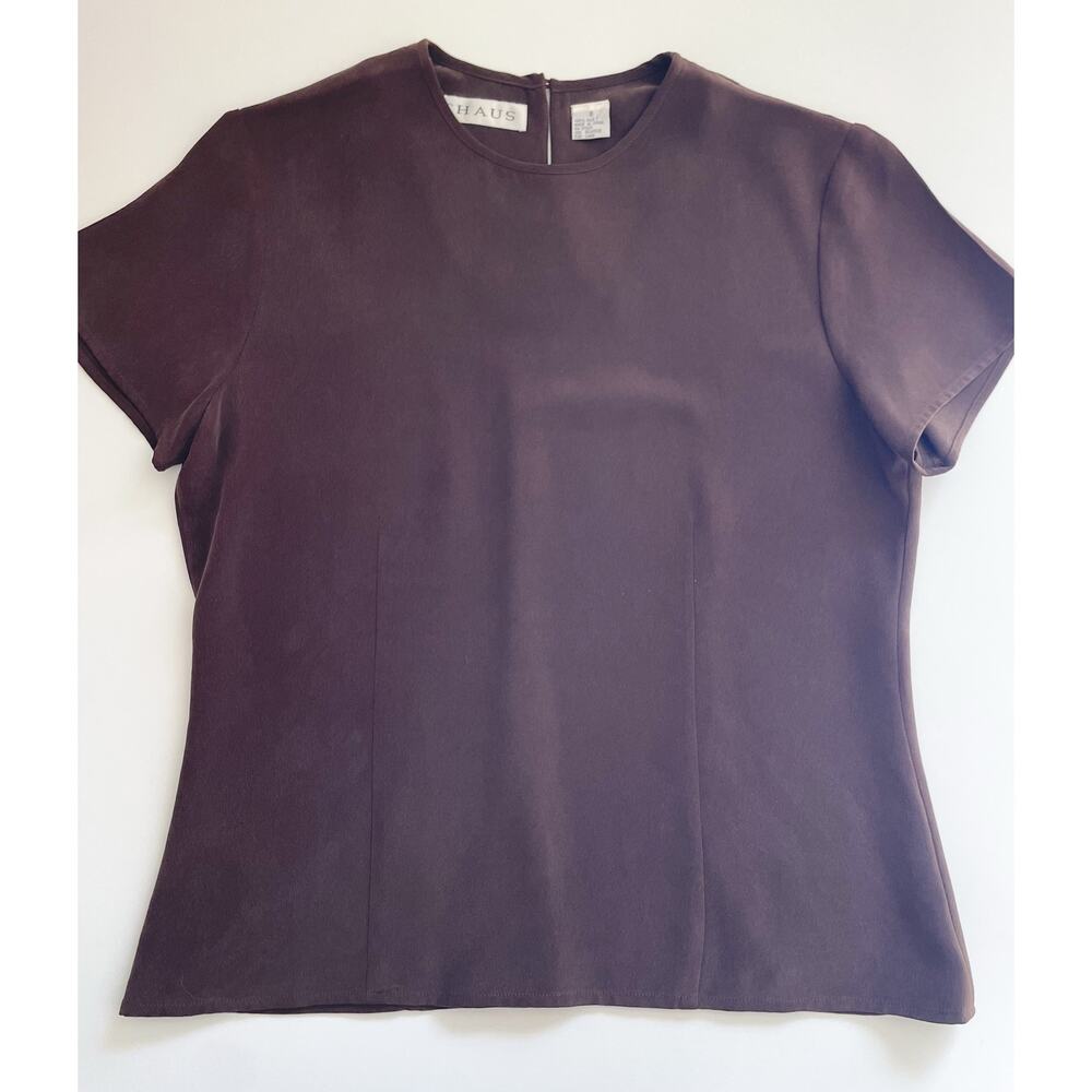 Vintage Chaus Dark Brown Silk Short Sleeve Blouse Size 8